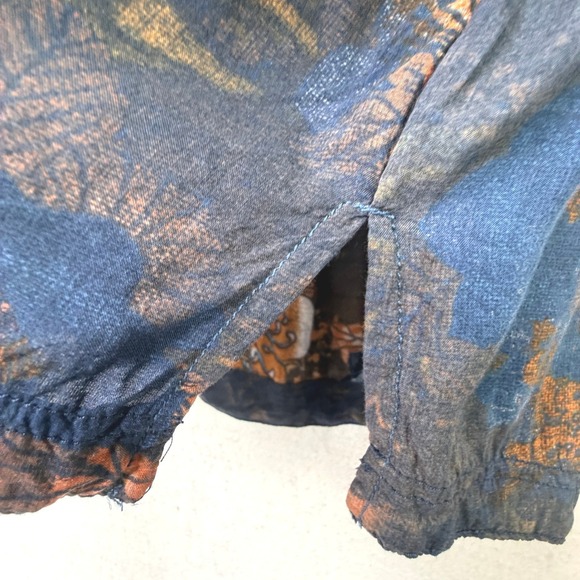 We The Free Button Down XS Oversized Blue Orange Tropical Floral Raw Edge Shirt - Picture 8 of 15